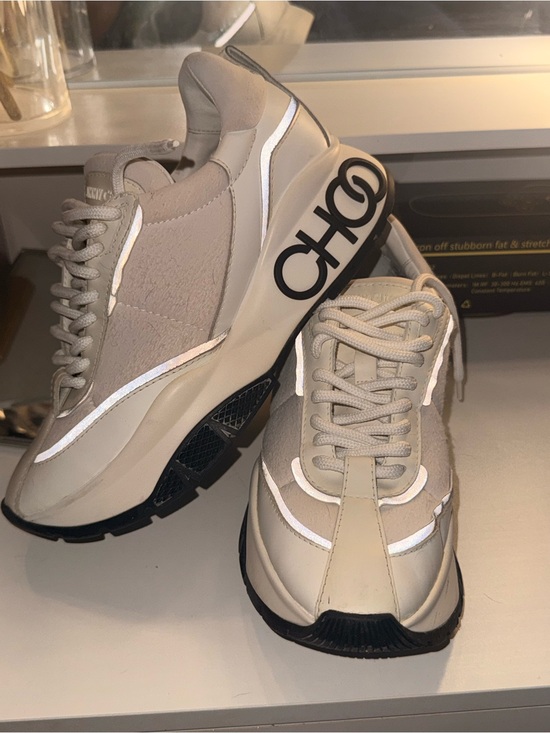 Jimmy Choo Shoes - Jimmy Choo Taupe and Black Logo Platform Sneakers